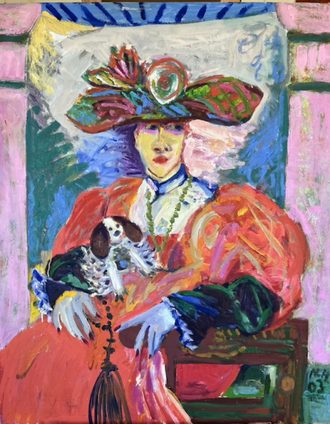 Original Gemälde "Feine Dame mit Hund" Norbert Hornig